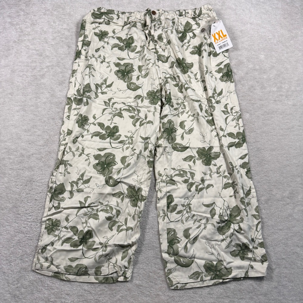 Island Traders‎ Pants Womens XXL Green Cream Floral Rayon Wide Leg Relaxed New
